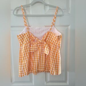 NWT J. Crew Gingham Print in Clementine Bow-Tie Back Tank, size L